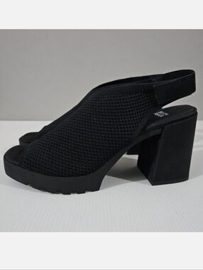 NEW Eileen Fisher Cue Sandal 11 Black Stretch Knit Slingback Chunky Platform